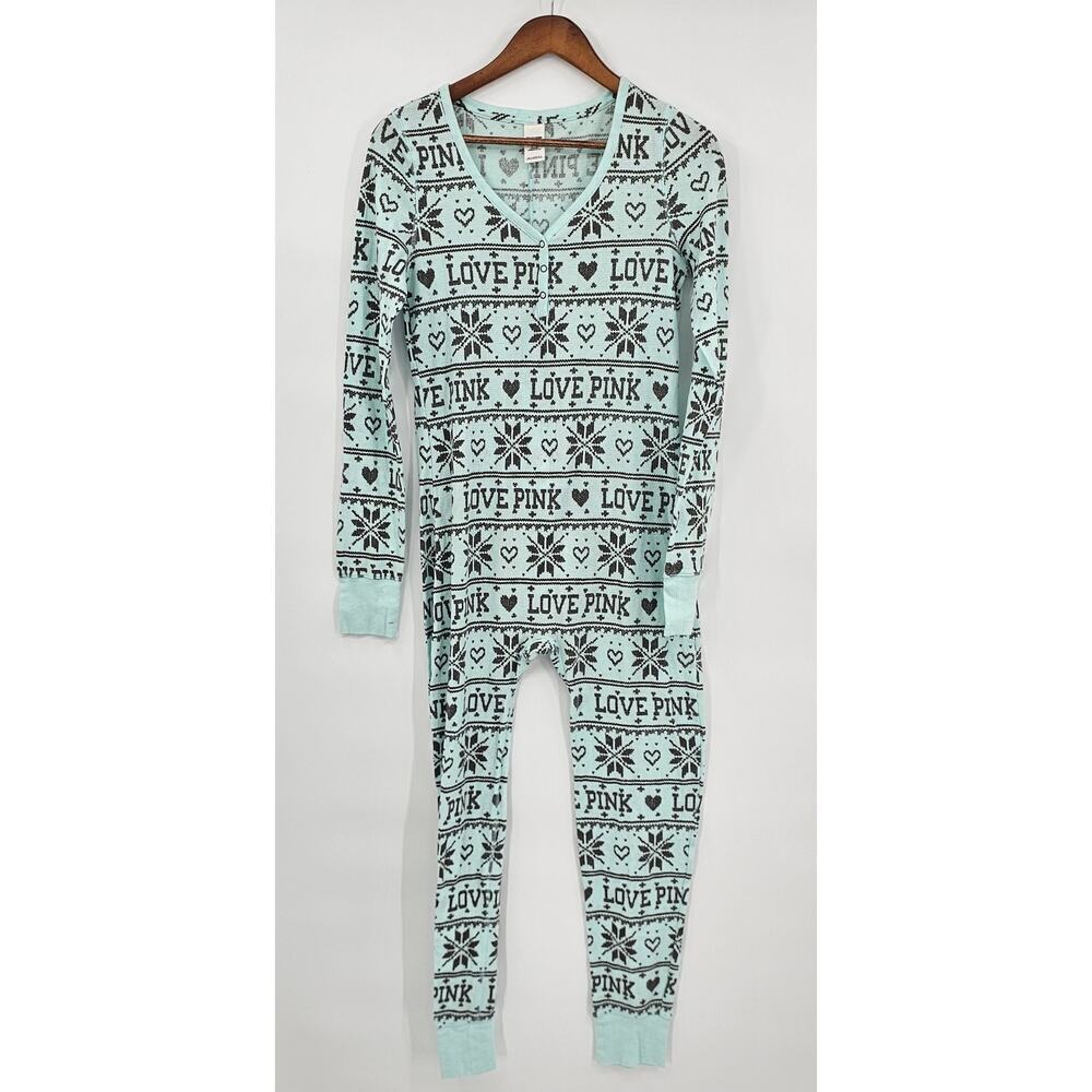 Victoria's Secret Pink 2013 Women's L Mint Fair Isle Long John Thermal One-Piece